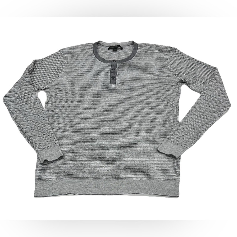 John Varvatos U.S.A. Sweater Mens Medium Gray Henley Waffle Knit Cotton Pullover